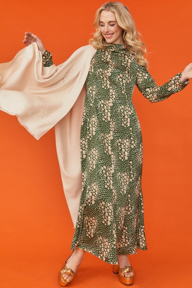 Green Floral Silk Blend Maxi Dress