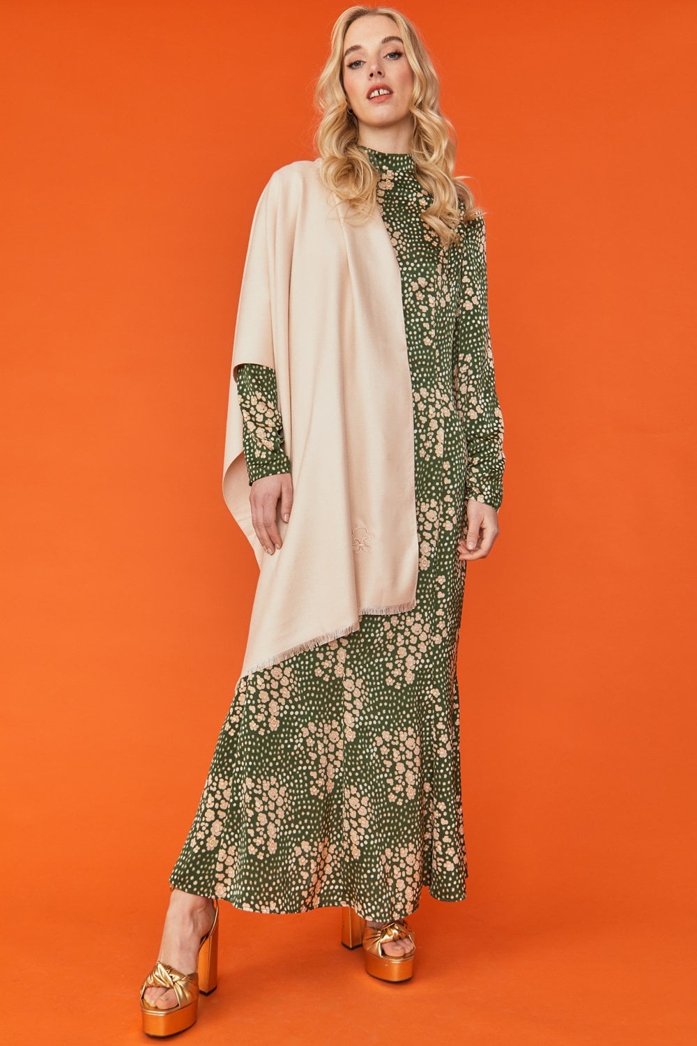 Green Floral Silk Blend Maxi Dress