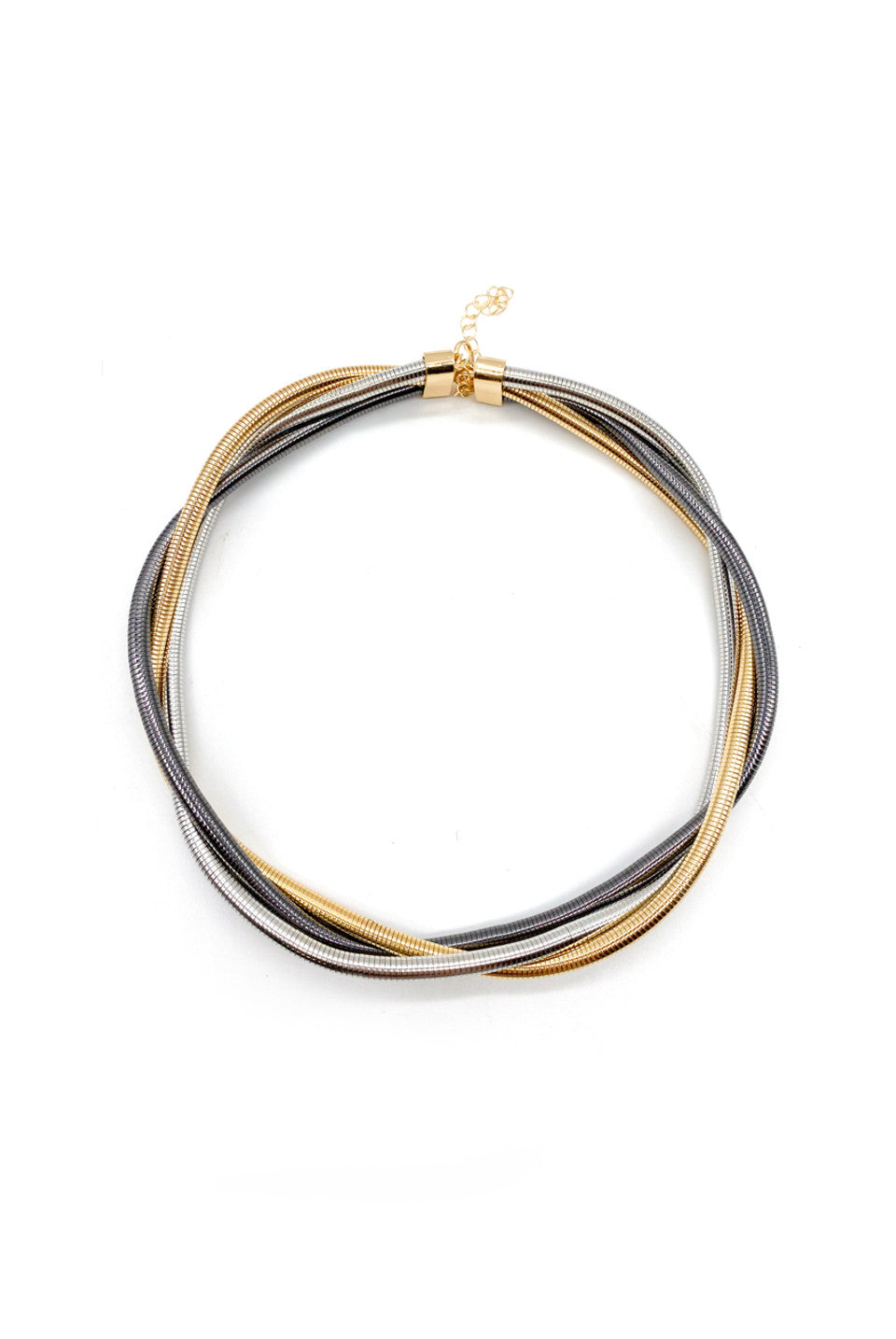 Twisted Layered Mixed Metal Choker Necklace