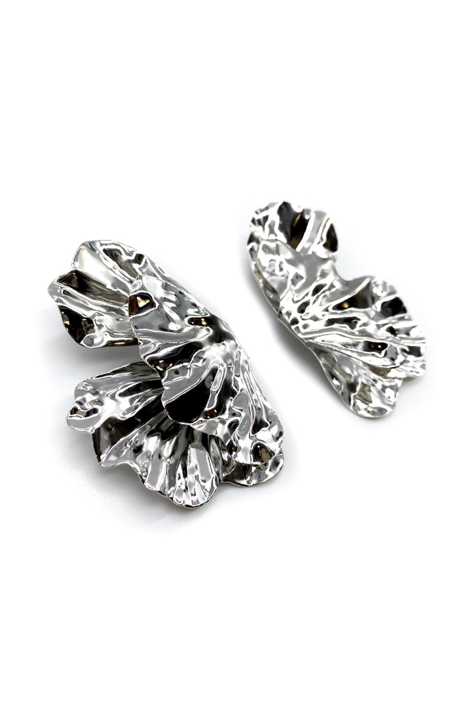 Silver Oversized Half Flower Earrings