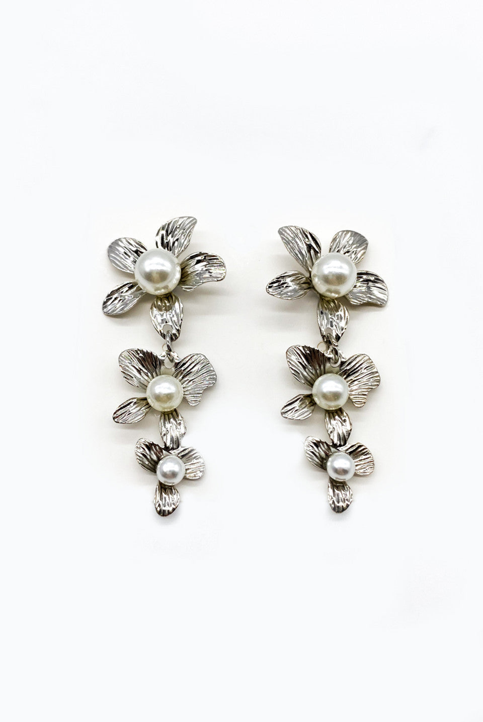 Silver Pearl Flower Drop Earrings