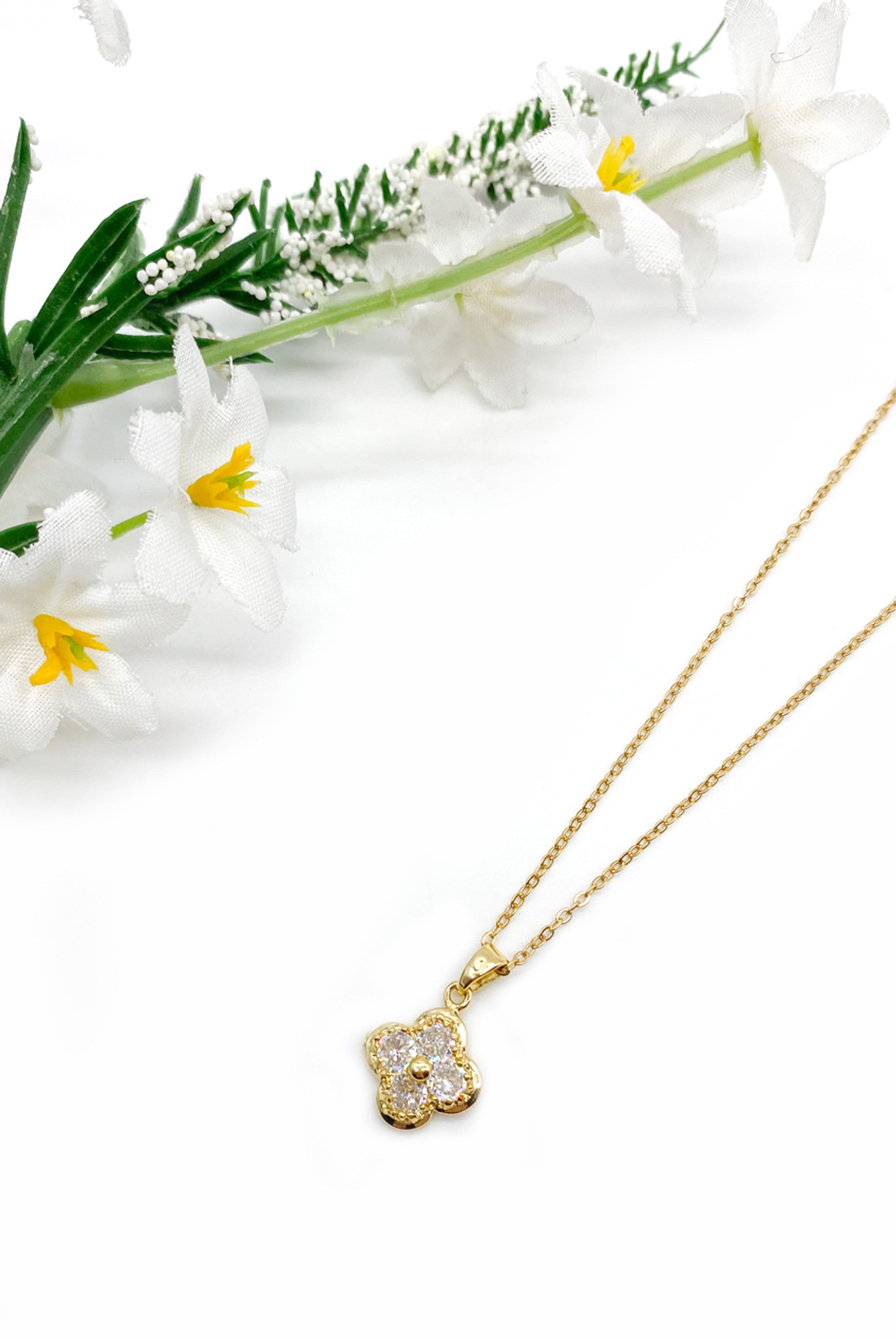 Gold Diamante Clover Pendant Necklace