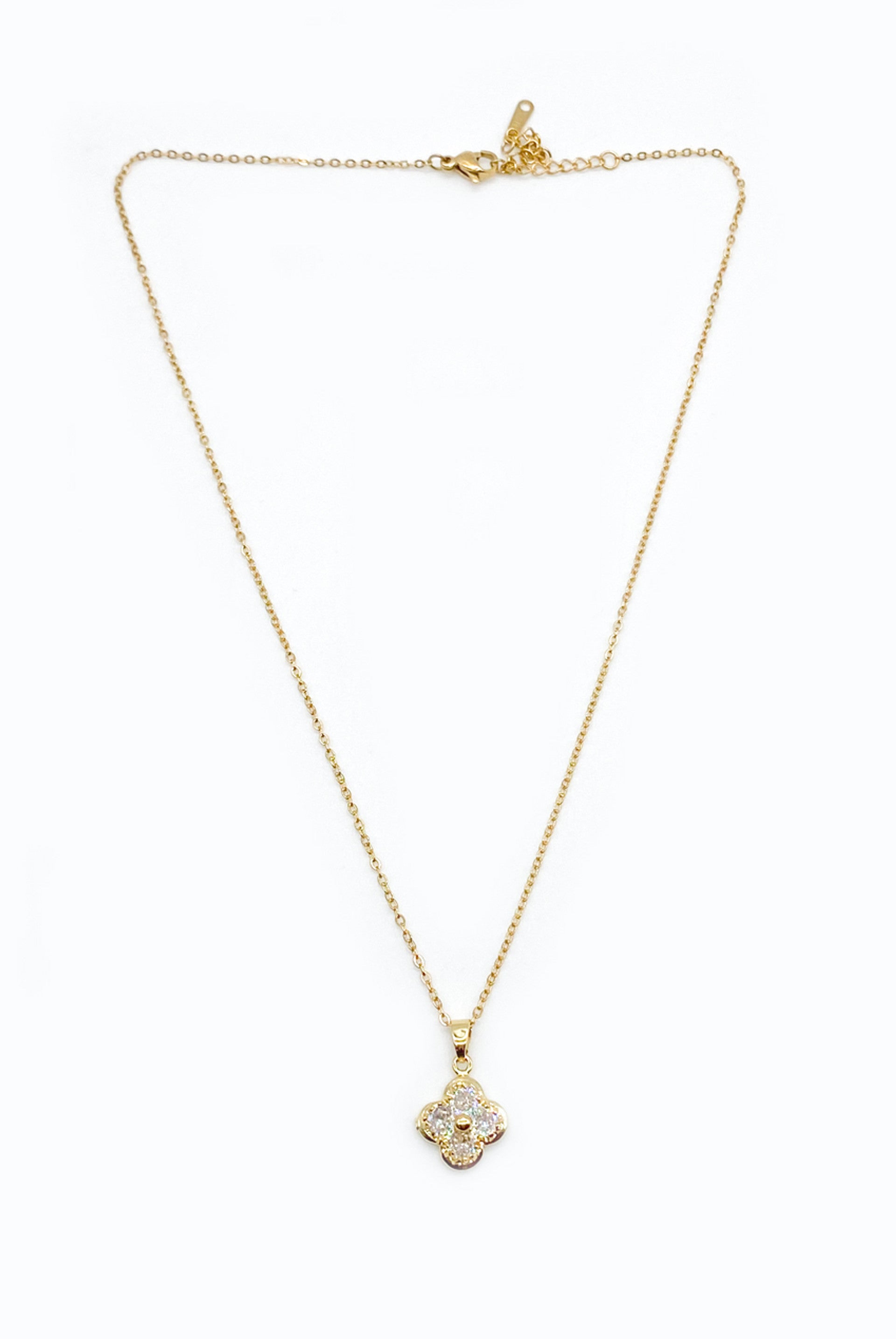 Gold Diamante Clover Pendant Necklace