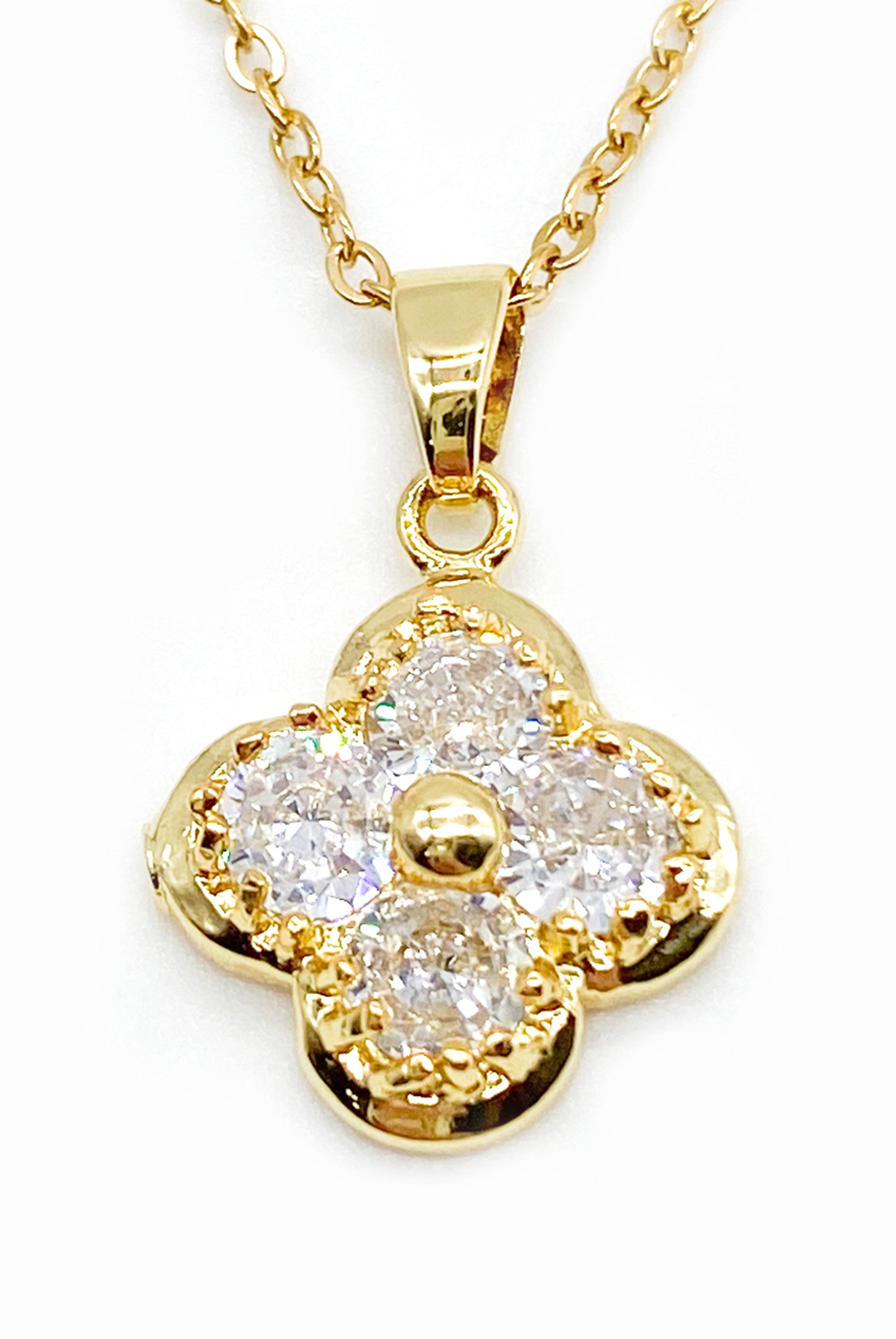 Gold Diamante Clover Pendant Necklace