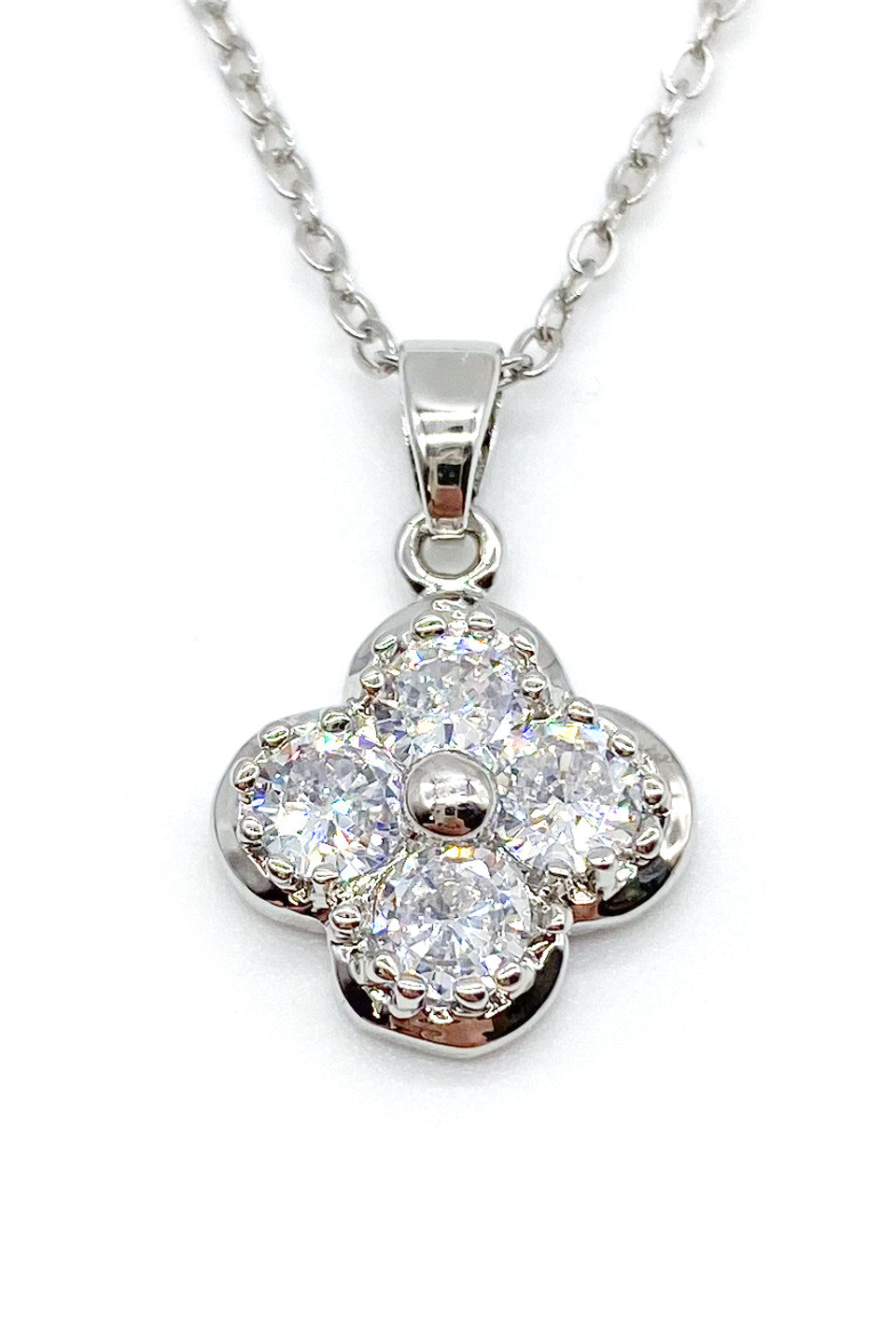 Silver Diamante Clover Pendant Necklace
