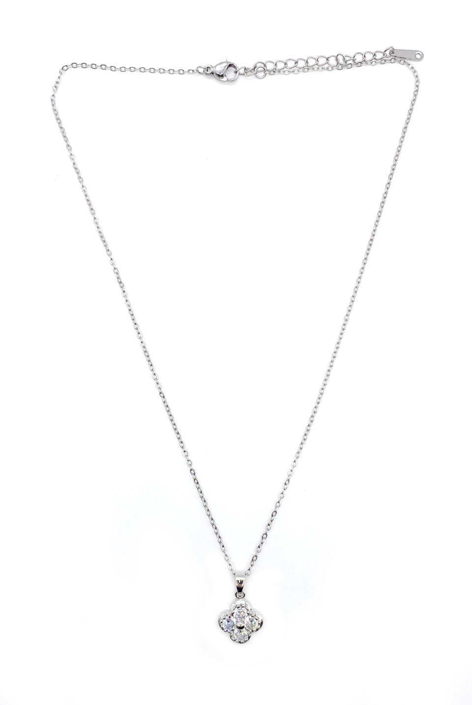 Silver Diamante Clover Pendant Necklace