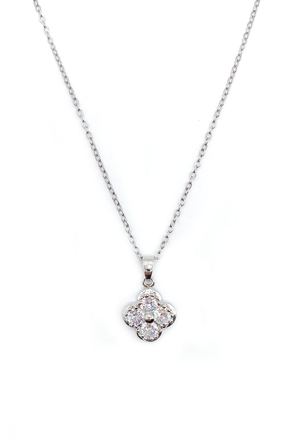 Silver Diamante Clover Pendant Necklace