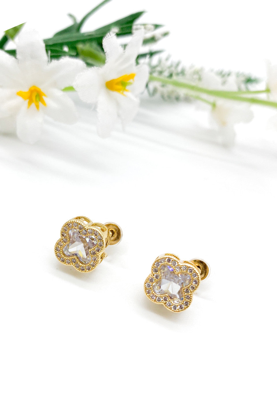 Gold Diamante Clover Earrings