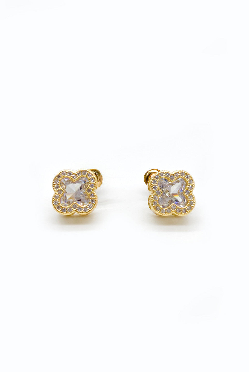 Gold Diamante Clover Earrings