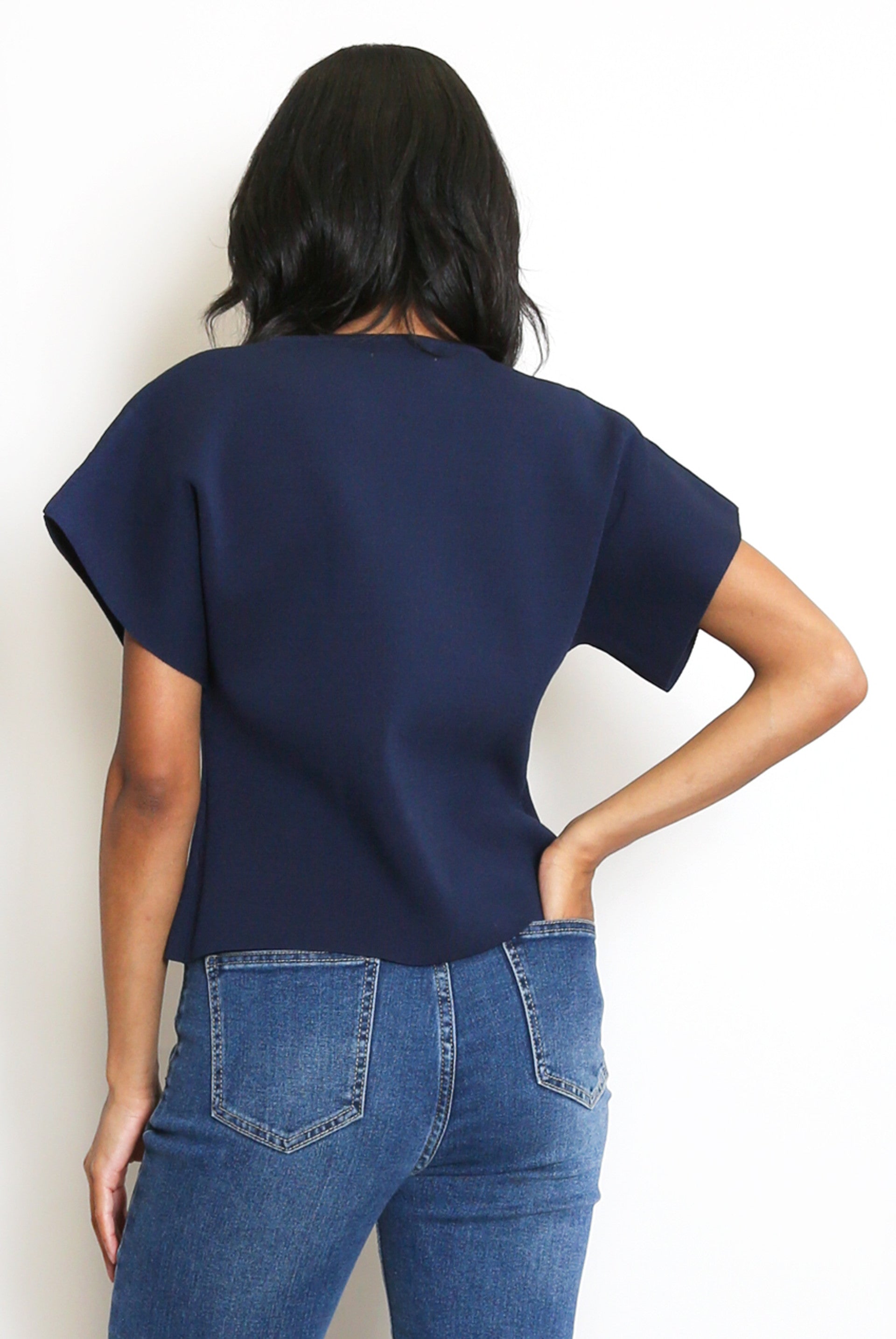 Navy Fine Knit Asymmetric Cardigan Top
