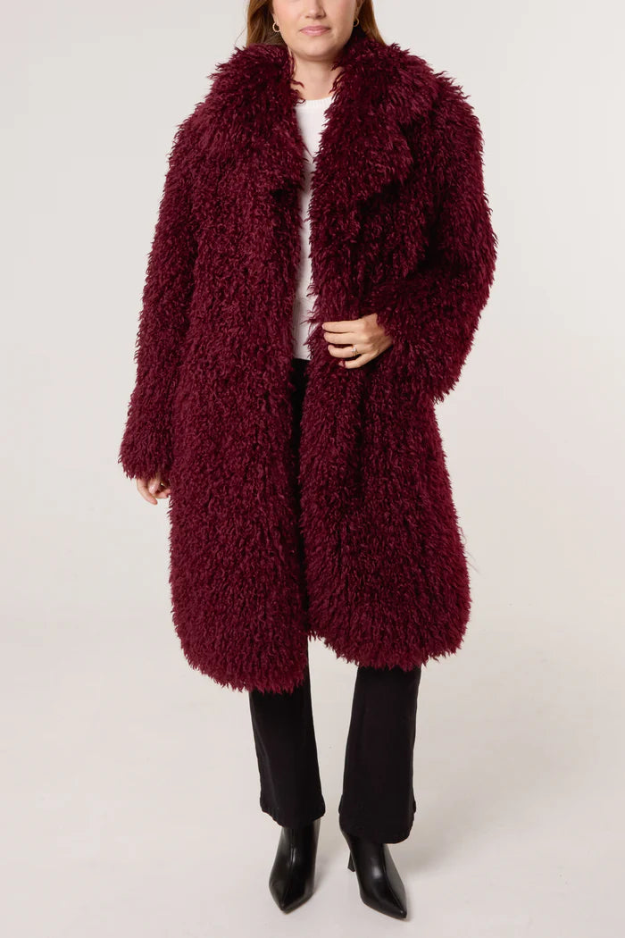 Berry Mongolian Faux Fur Coat