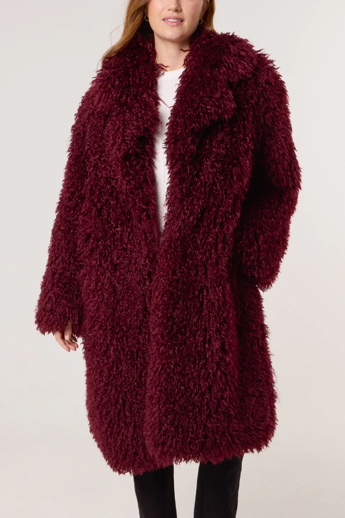 Berry Mongolian Faux Fur Coat