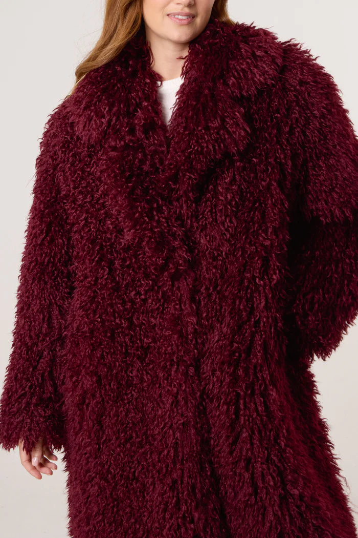 Berry Mongolian Faux Fur Coat