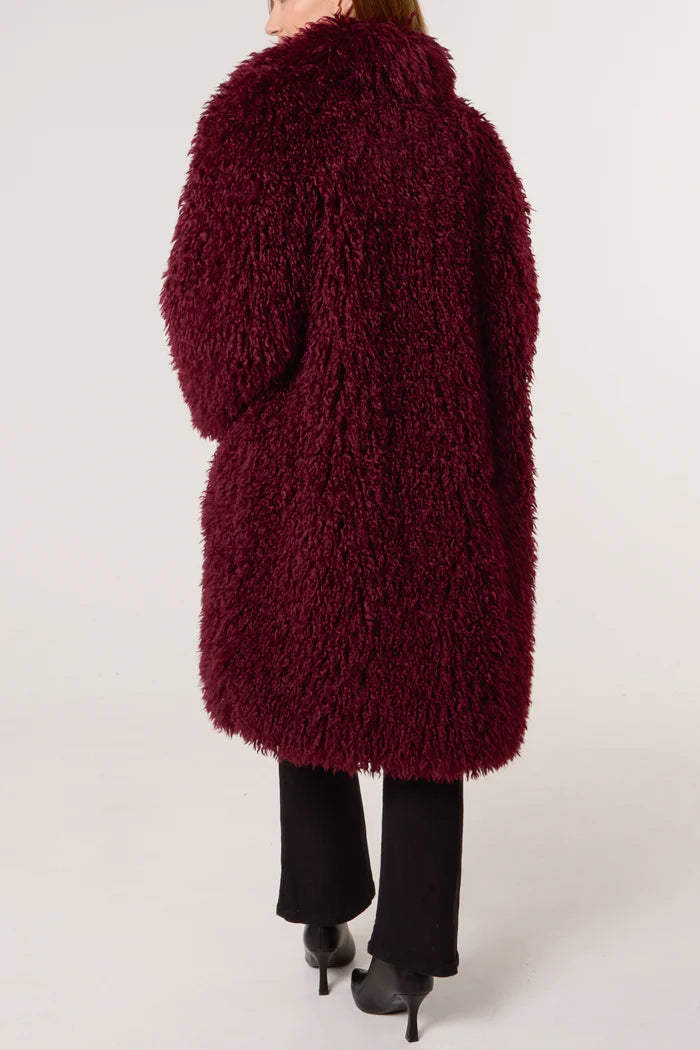 Berry Mongolian Faux Fur Coat