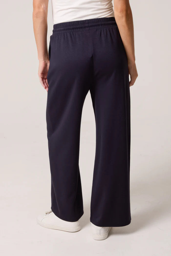 Navy Pintuck Wide Leg Jogger Trousers
