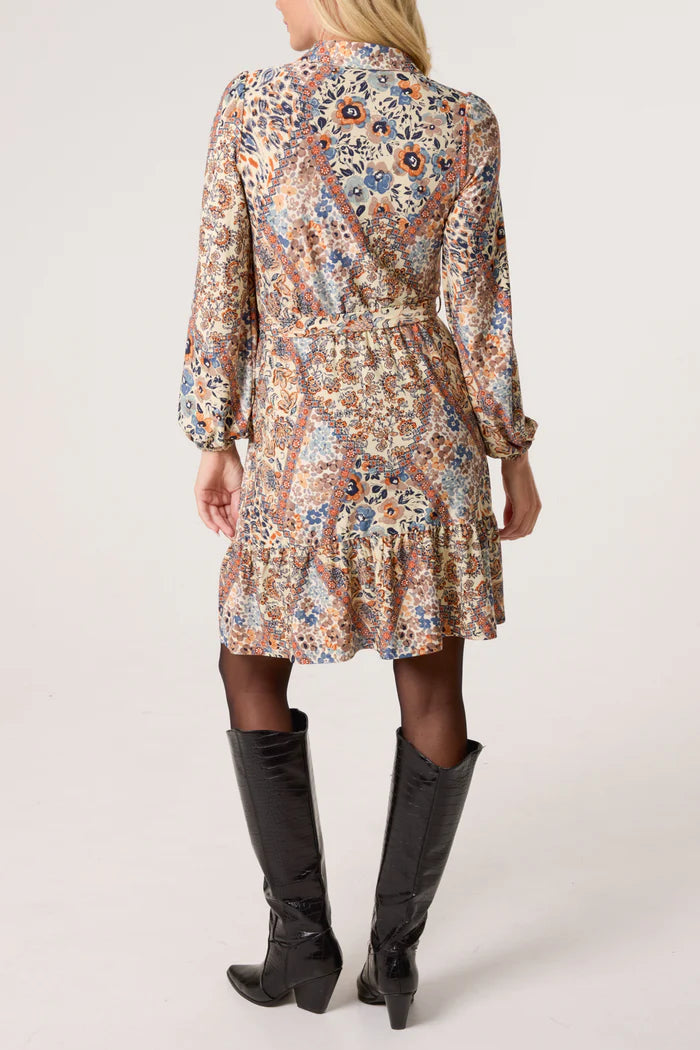 Vintage Style Western Print Mini Shirt Dress