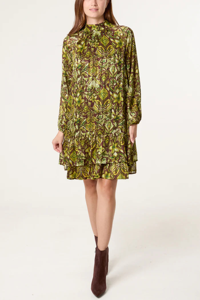 Lime Vintage Style Frill Hem Mini Dress