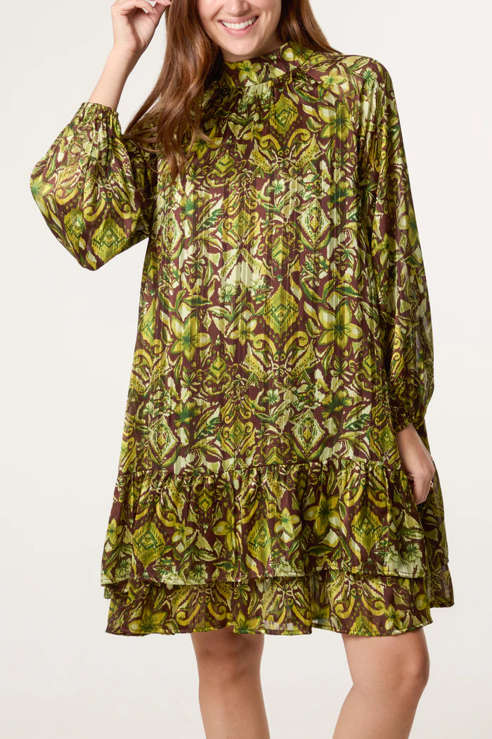 Lime Vintage Style Frill Hem Mini Dress