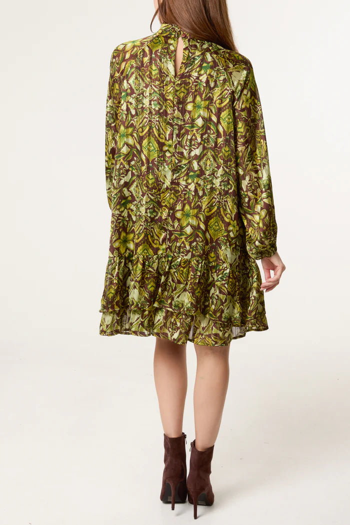 Lime Vintage Style Frill Hem Mini Dress
