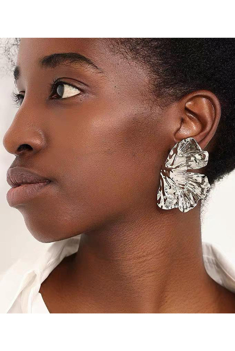 Silver Oversized Half Flower Earrings