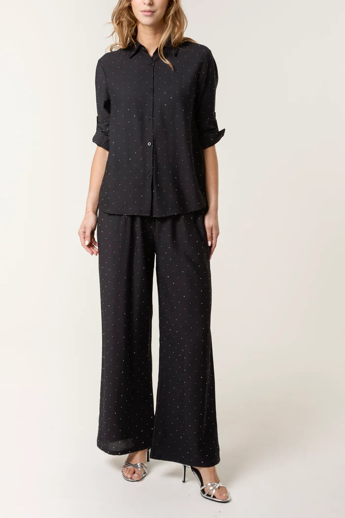 Black Sparkly Shirt and Trouser Co Ord Set
