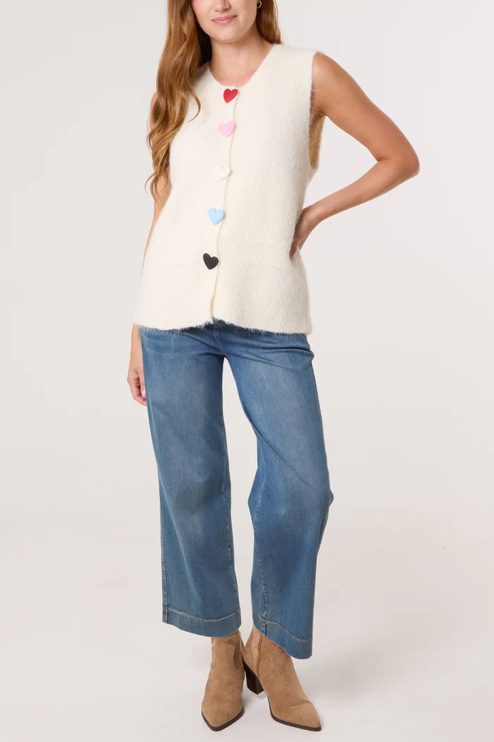 Heart Button Ivory Knitted Vest Top