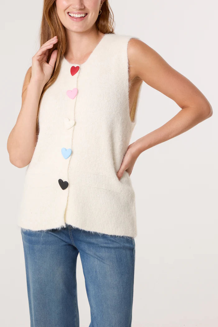 Heart Button Ivory Knitted Vest Top