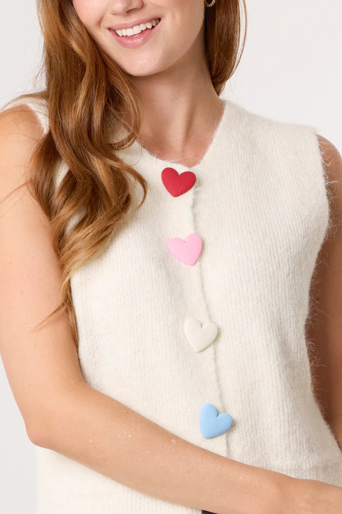 Heart Button Ivory Knitted Vest Top