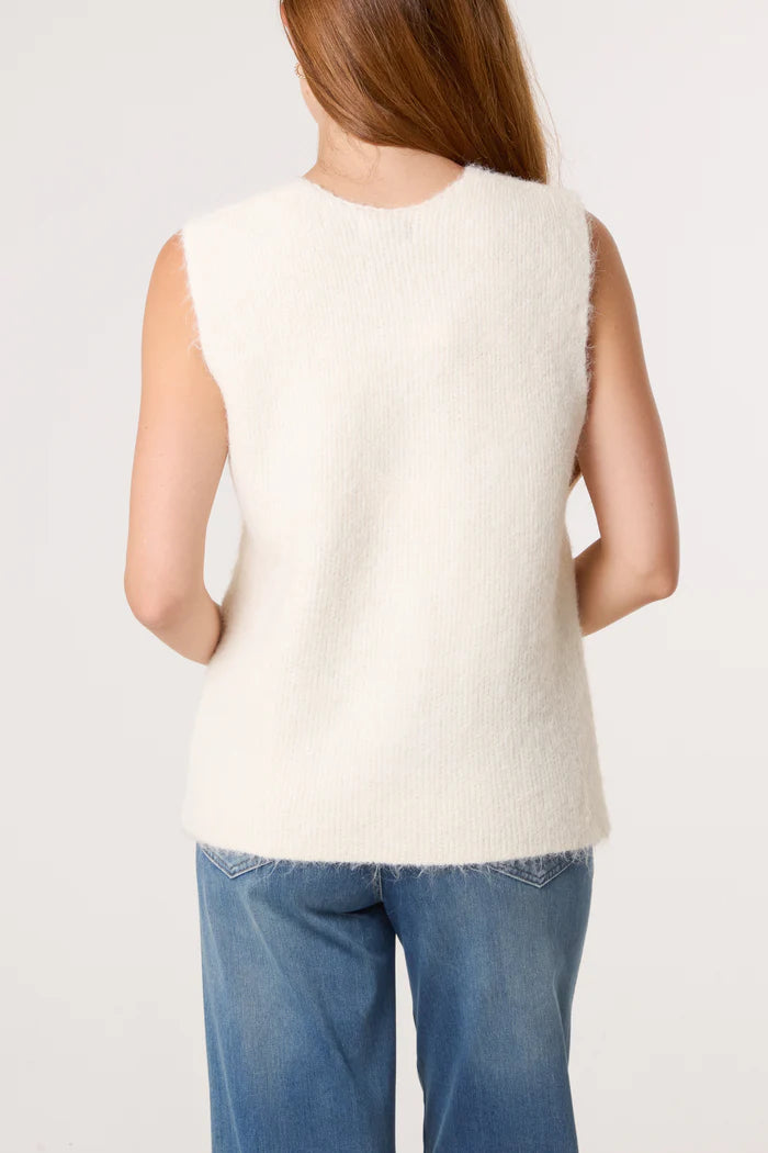 Heart Button Ivory Knitted Vest Top