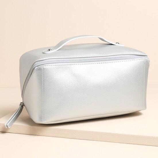 Silver Open Flat Rectangular Makeup Bag