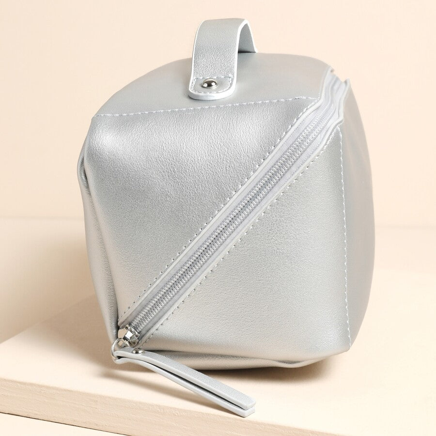 Silver Open Flat Rectangular Makeup Bag