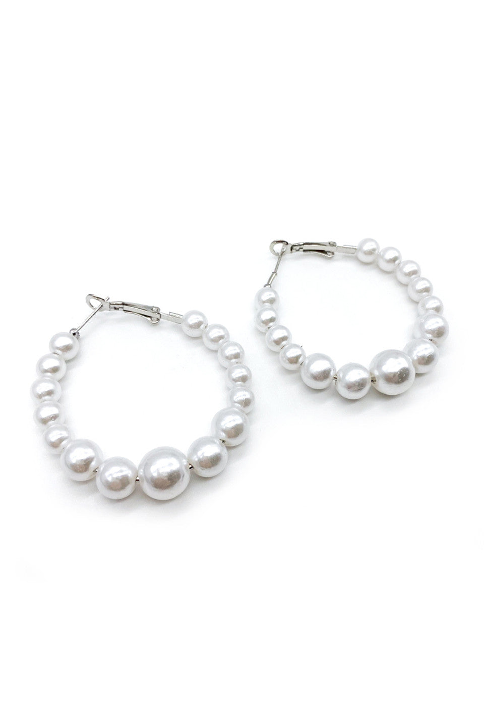 Silver Full Pearl Hoop Earrings