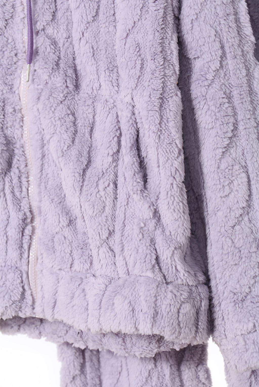 Lilac Textured Teddy Zip Hoodie And Trouser Lounge Set