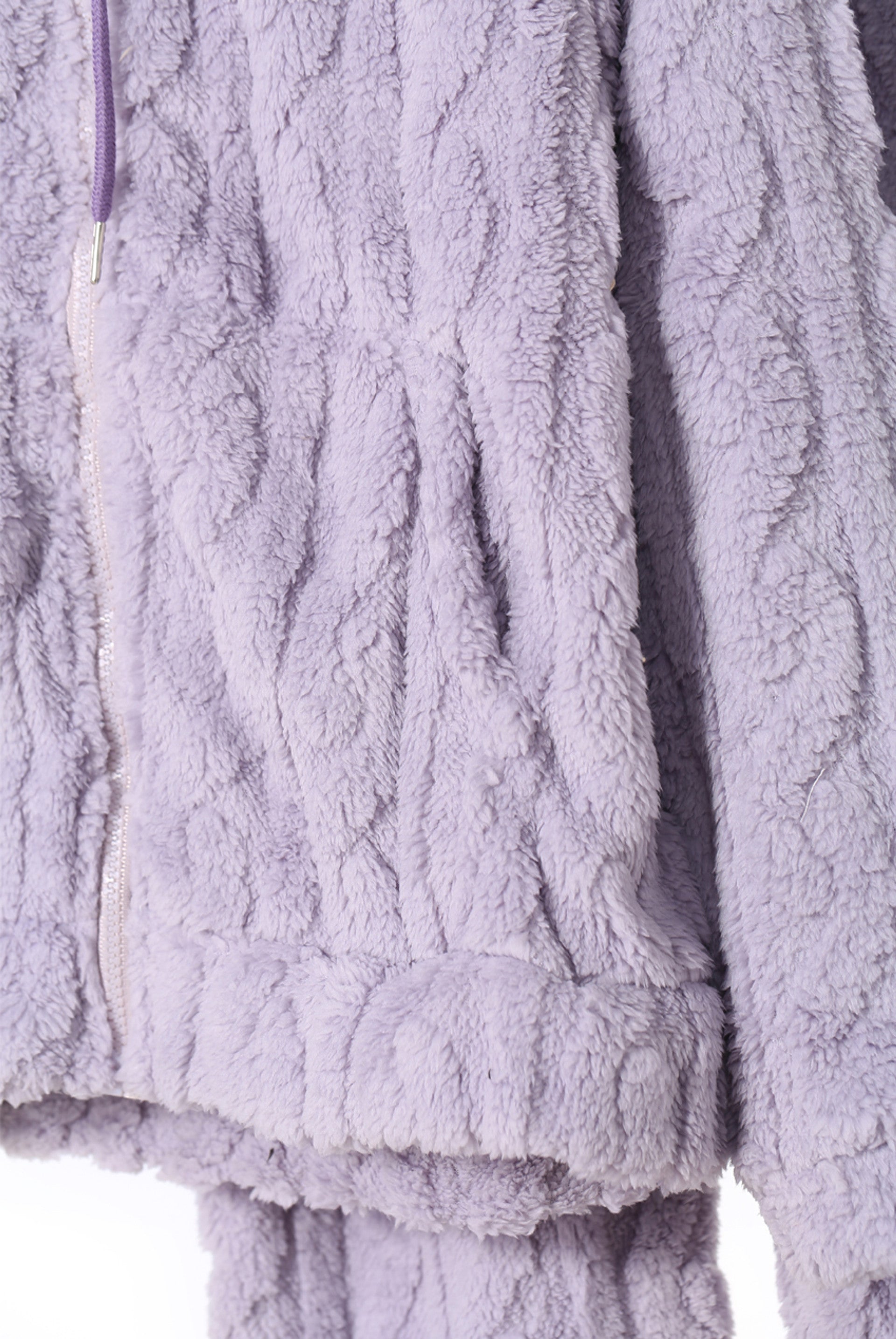 Lilac Textured Teddy Zip Hoodie And Trouser Lounge Set