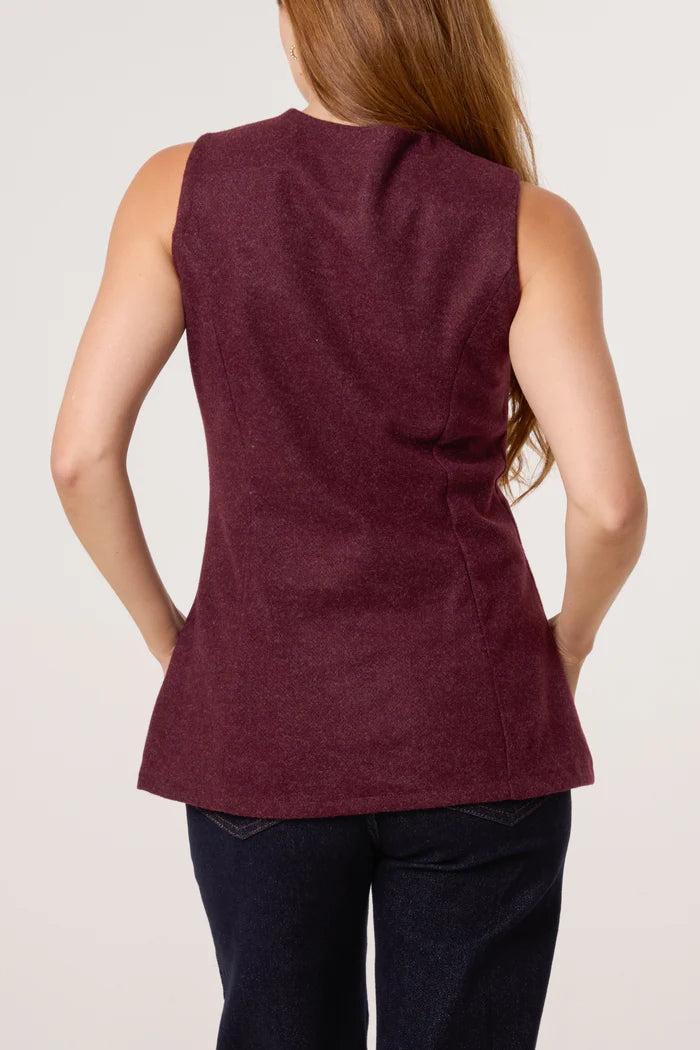 Wine Gold Button Waistcoat Top