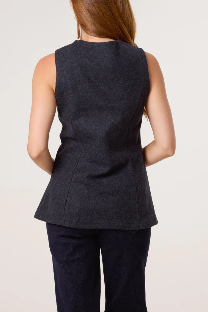Charcoal Gold Button Waistcoat Top