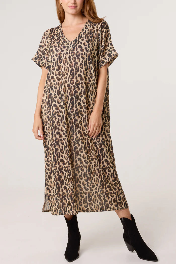 Shimmer Animal Print Oversized Midi Dress