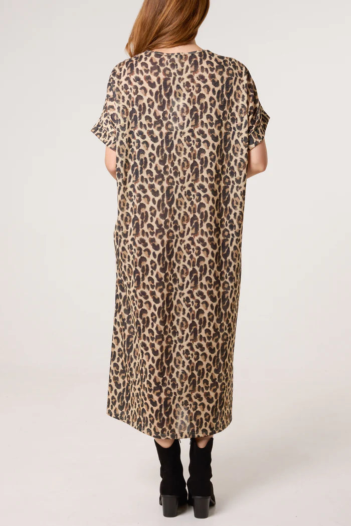 Shimmer Animal Print Oversized Midi Dress