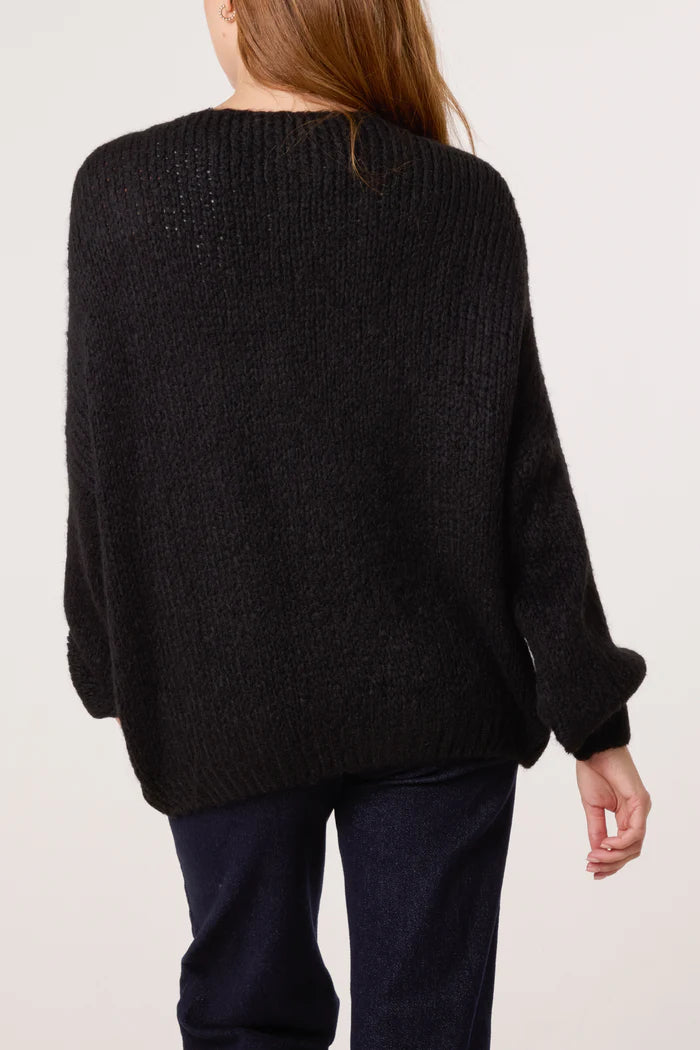 Brown Gold Brooch Button Knit Cardigan
