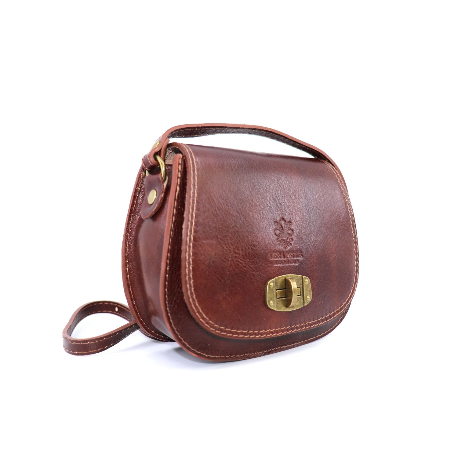 Vintage Italian Leather Stamped Crossbody Saddle Bag Choose From 5 Colours