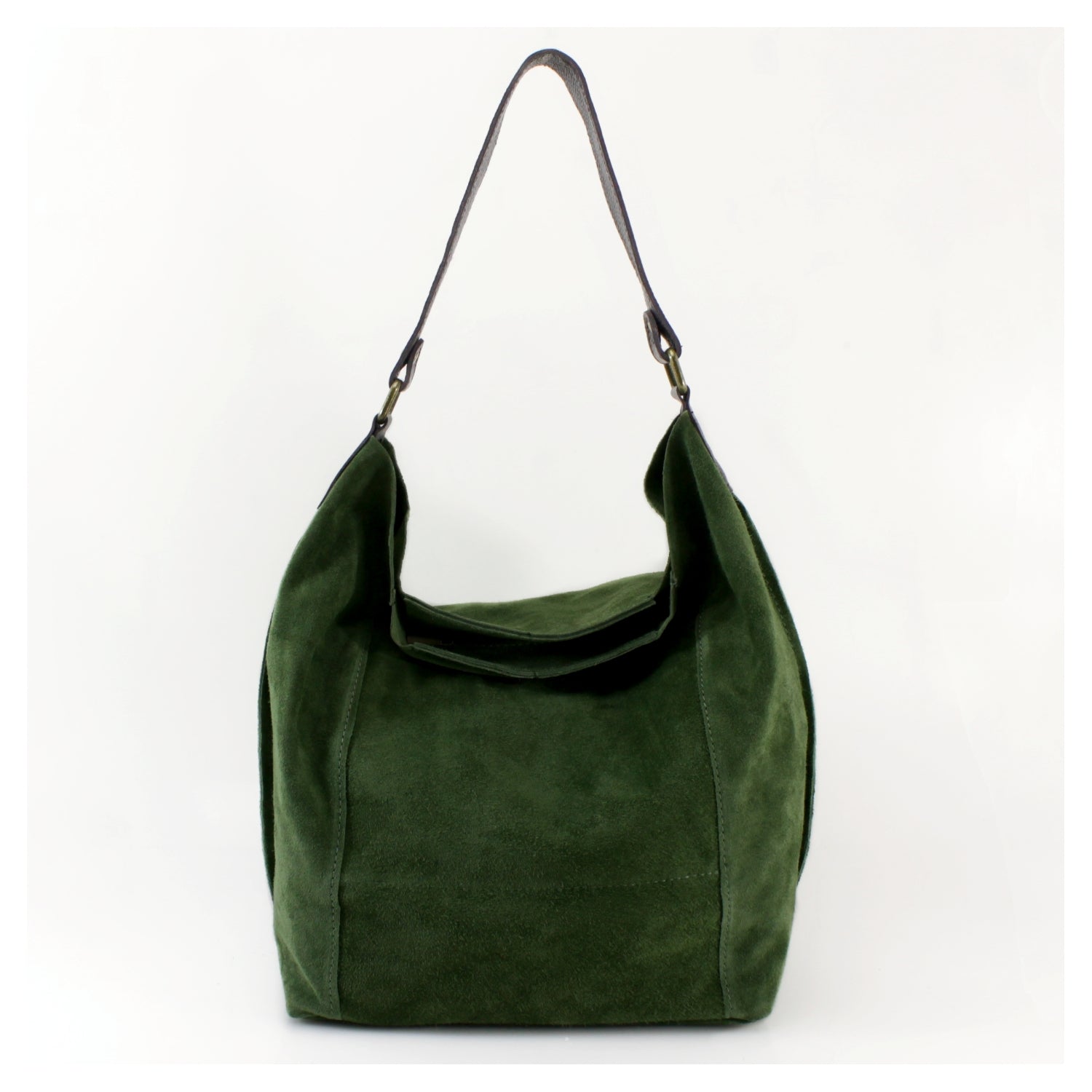 Suede Bucket Shoulder Bag With Brown leather Strap Choose From 13 Colours