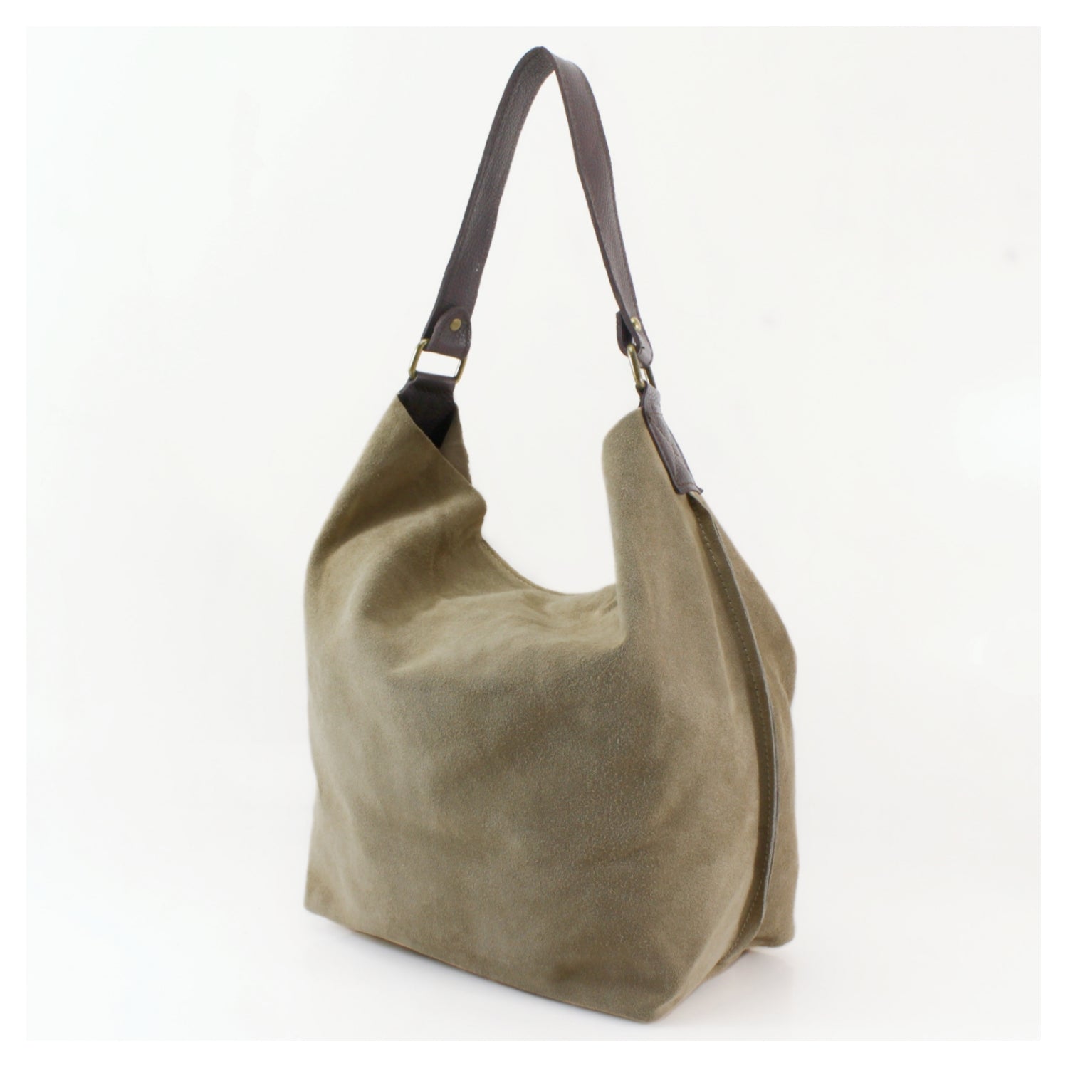 Suede Bucket Shoulder Bag With Brown leather Strap Choose From 13 Colours