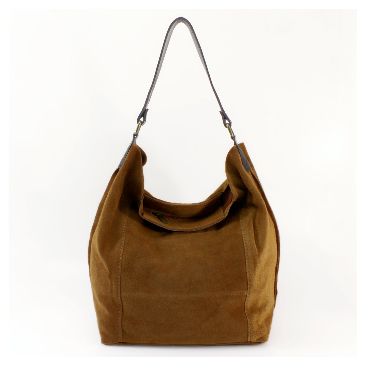 Suede Bucket Shoulder Bag With Brown leather Strap Choose From 13 Colours