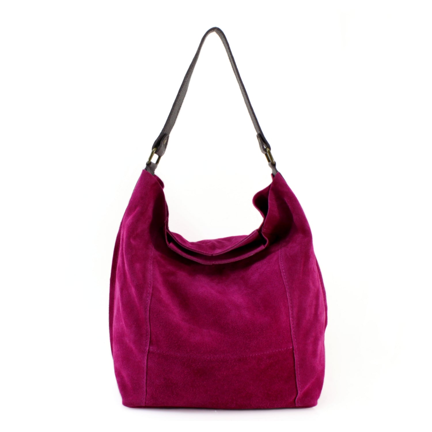 Suede Bucket Shoulder Bag With Brown leather Strap Choose From 13 Colours