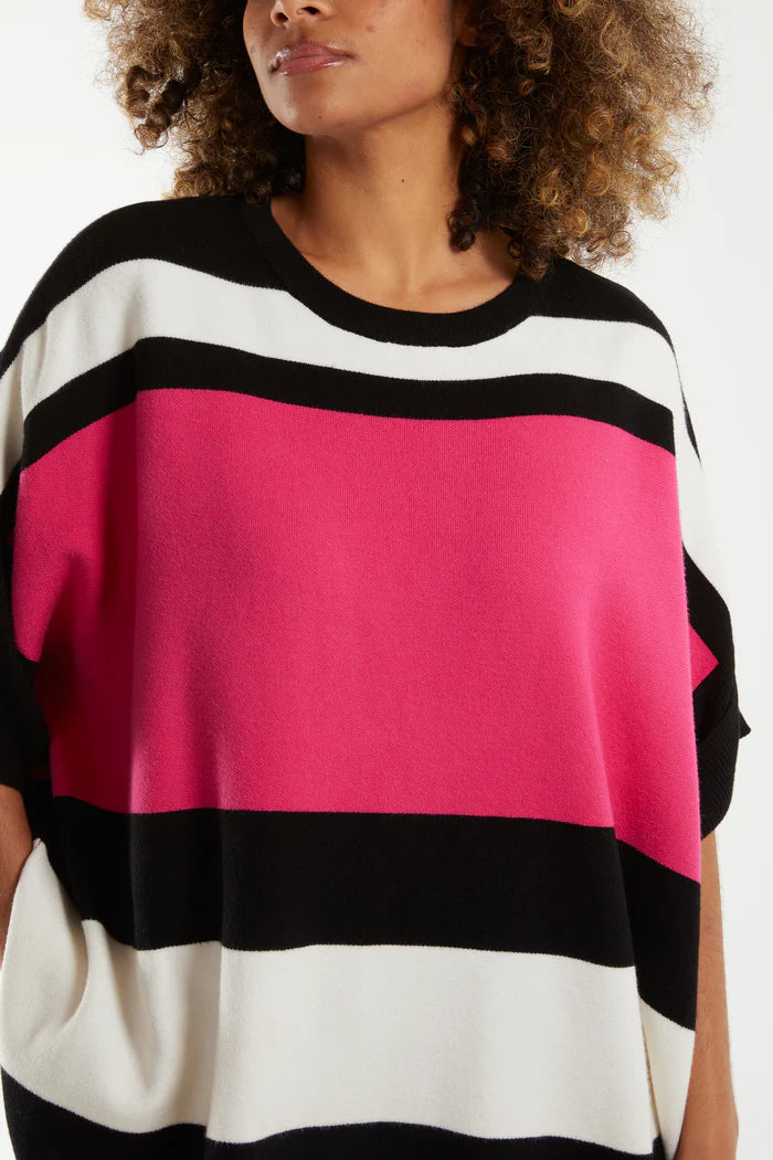 Hot Pink Colour Block Boxy Jumper