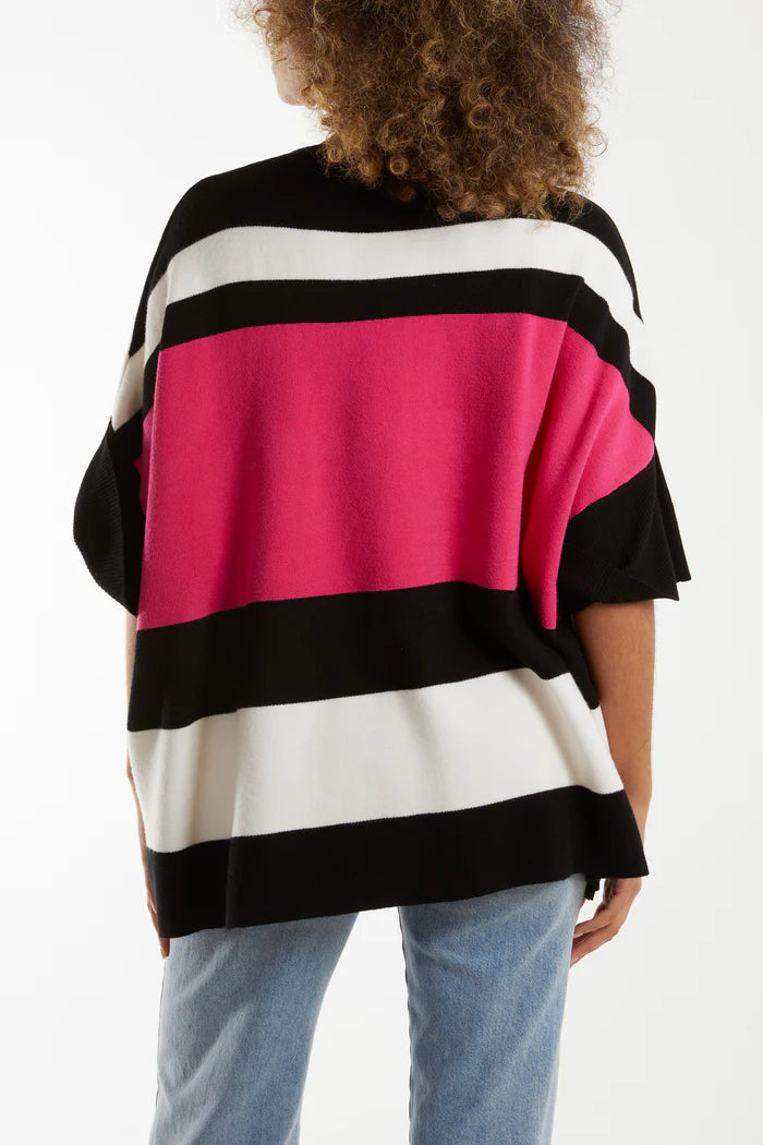 Hot Pink Colour Block Boxy Jumper