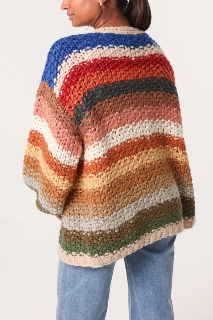 Hand Knitted Colourful Stripe Cardigan