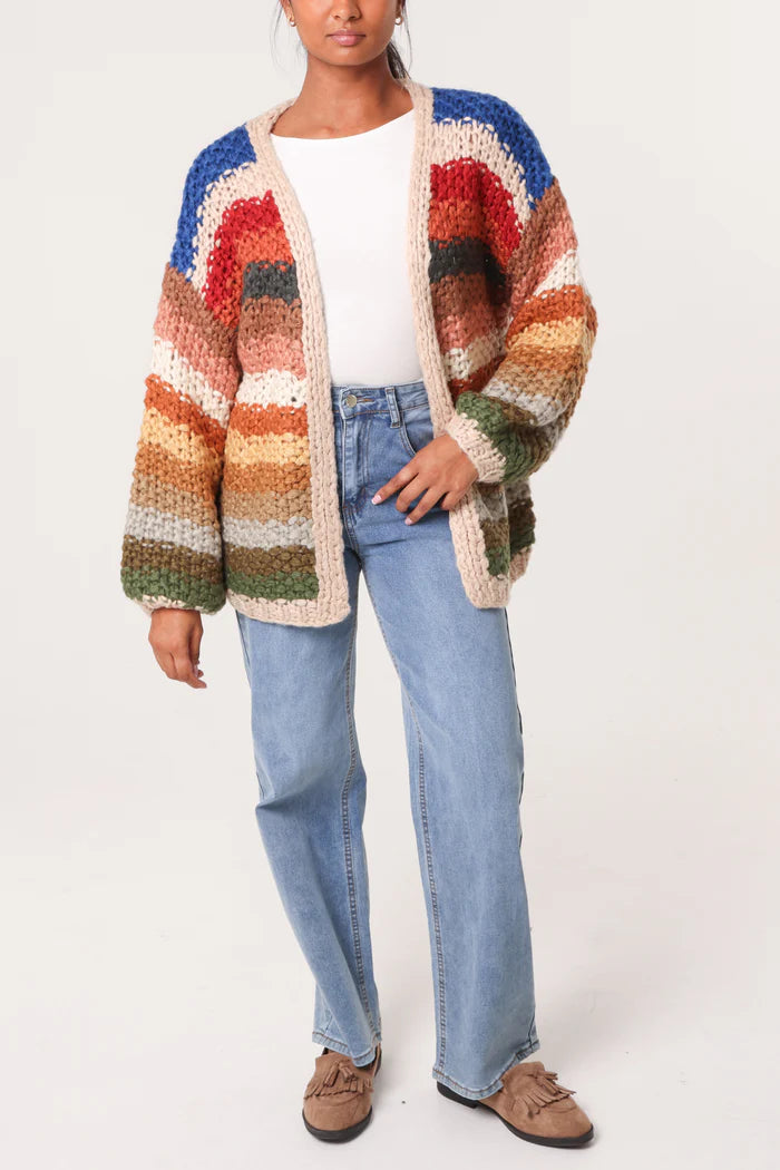 Hand Knitted Colourful Stripe Cardigan