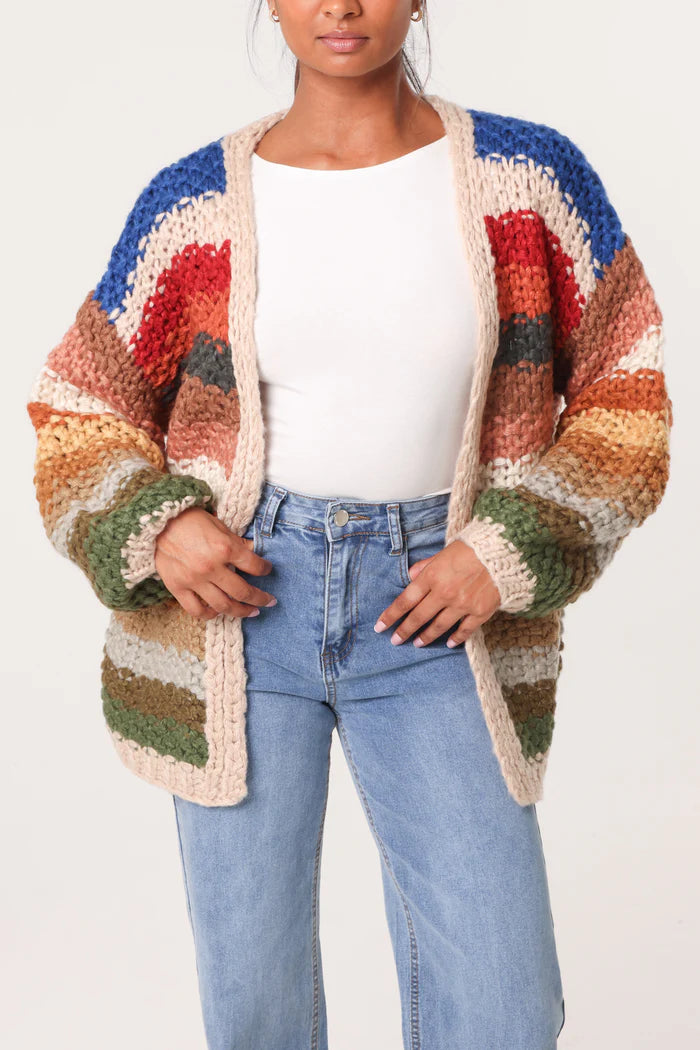 Hand Knitted Colourful Stripe Cardigan