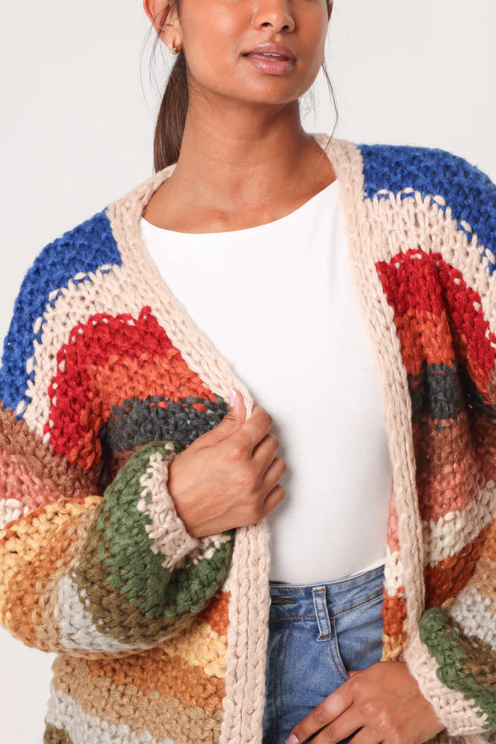 Hand Knitted Colourful Stripe Cardigan